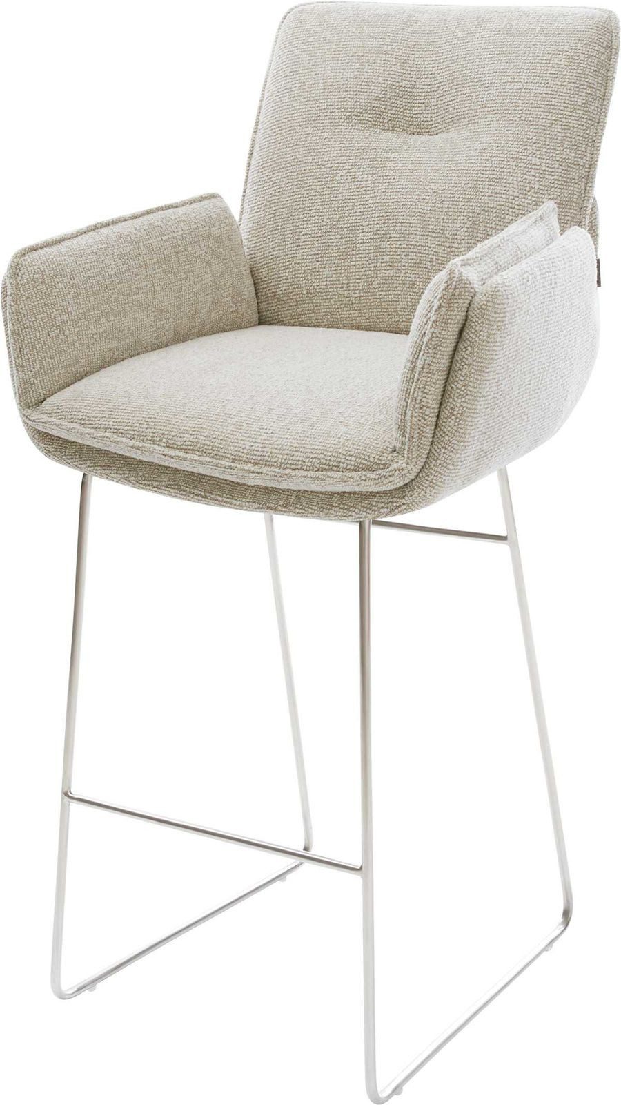 DELIFE Barhocker Nela-Flex, Kufengestell Edelstahl Silberfarben Webstoff Soft Beige