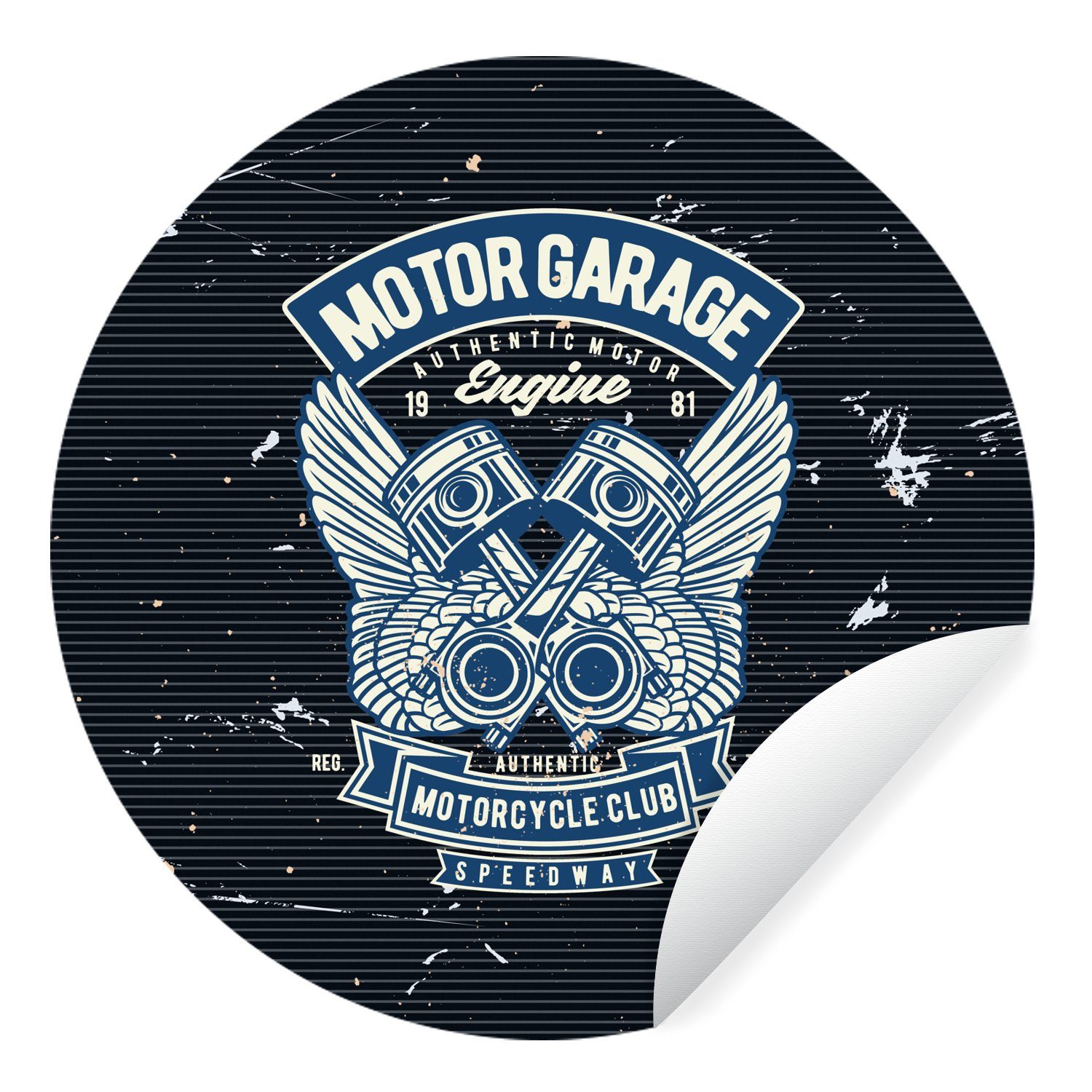 - - Rund, Kinderzimmer, Auto (1 St), Wohnzimmer MuchoWow Tapetenaufkleber, Oldtimer - Wandsticker für Motorrad Mancave Tapetenkreis