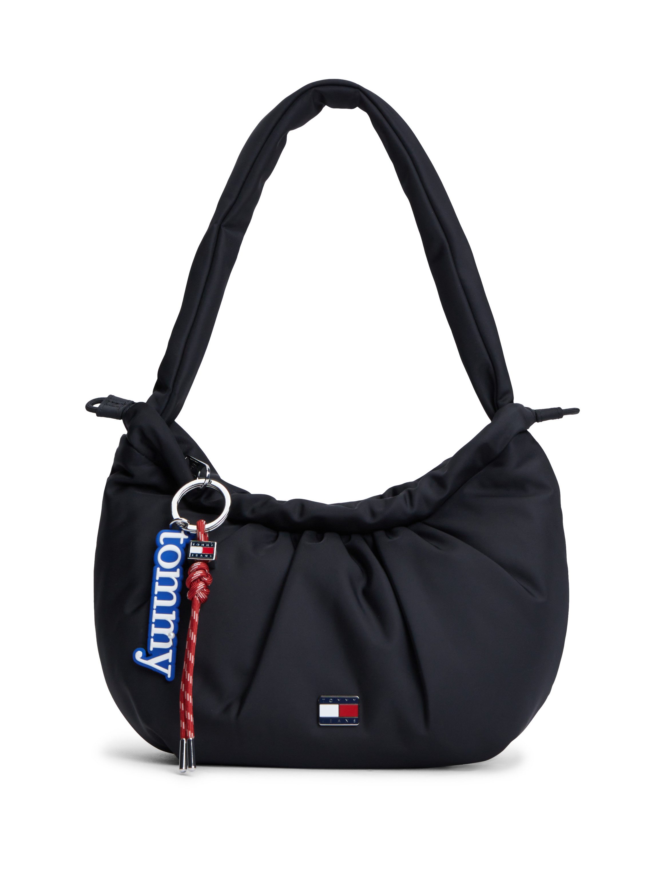Tommy Jeans Schultertasche TJW ICON CHARMS SHOULDER BAG (Set, Abnehmbarer Schlüsselanhänger), Damen Handtasche, Umhängetasche mit modischen Raffungen