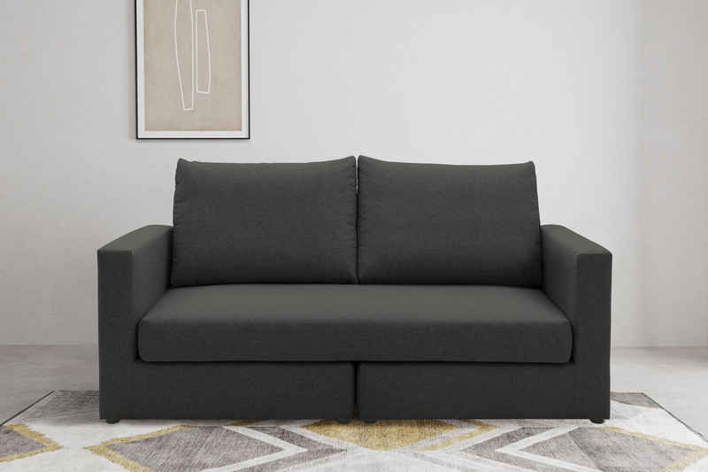 DOMO collection 2-Sitzer 800015, als Sitzmöbel oder Schlafgelegenheit nutzbar., Sitzplatte mit Federkern, inkl. 2 Rückenkissen
