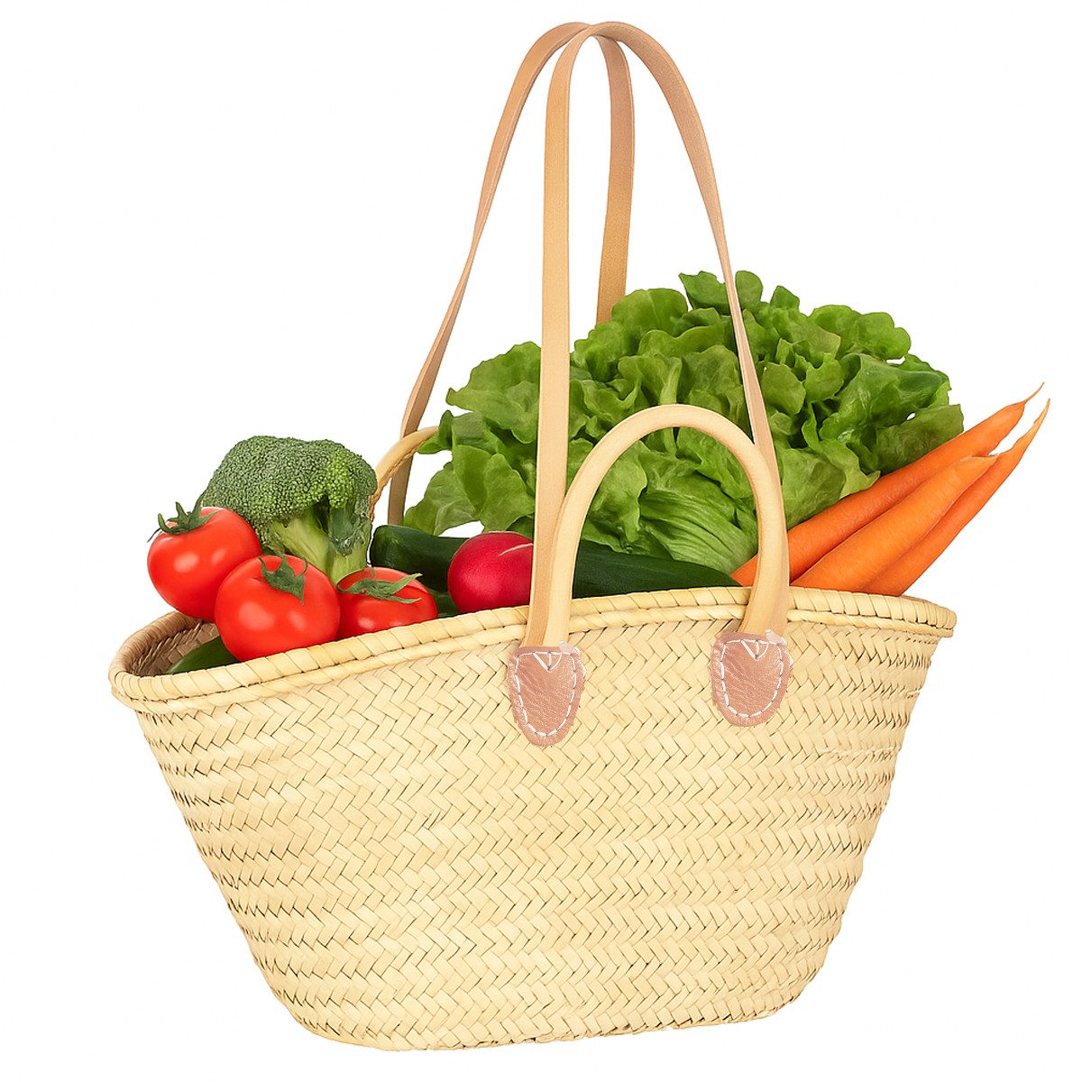 Marrakesch Orient & Mediterran Interior Korbtasche Cesta Natur - Strandtasche Korbtasche 55cm aus Palmblatt & Leder (1-tlg), Handarbeit