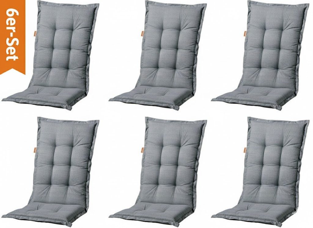 Madison Hochlehnerauflage 6er Set A 046 Gartenstuhl Auflagen Kissen Polster für Hochlehner, (Spar-Set, 6 St., 6 Auflagen), für Hochlehner-Stühle UV-beständig inkl. Bindebänder und Halteband