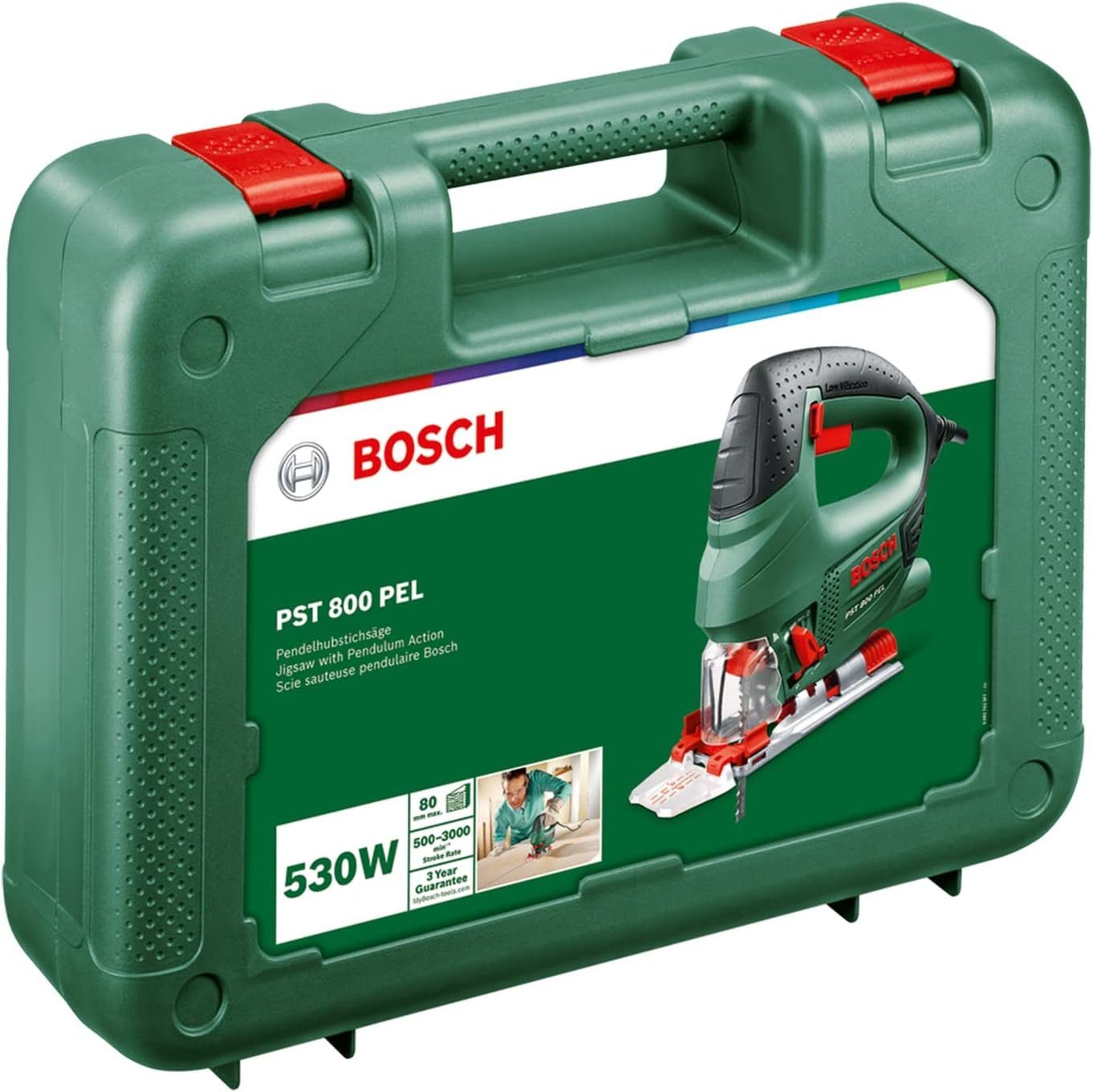 Bosch Professional Stichsäge Koffer, 800 Leistungsstarker PEL, PST 530-W-Motor Im