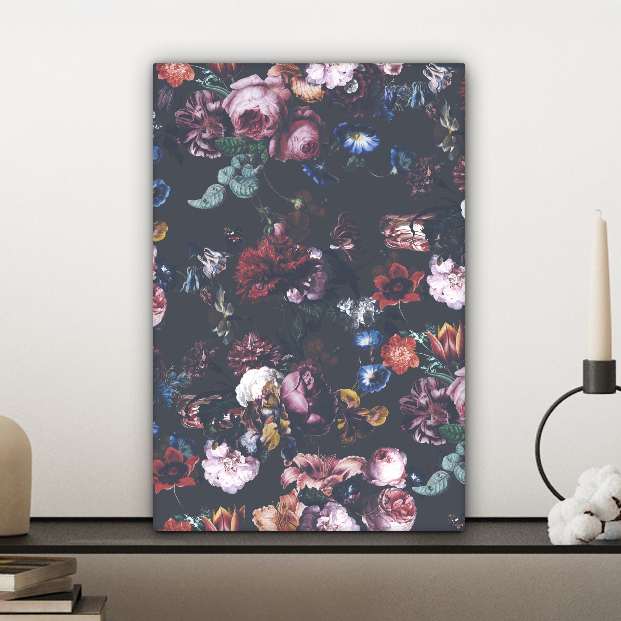 OneMillionCanvasses® Leinwandbild Vintage - Kunst fertig Zackenaufhänger, 20x30 (1 Leinwandbild inkl. St), - bespannt Gemälde, cm Blumen
