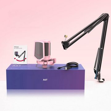 FIFINE Mikrofon USB Mikrofon Streaming mit Arm Kondensator Mikrofon Set PC Gaming RGB, Stummschalttaste, Popfilter und Stoßdämpferhalterung, Pink