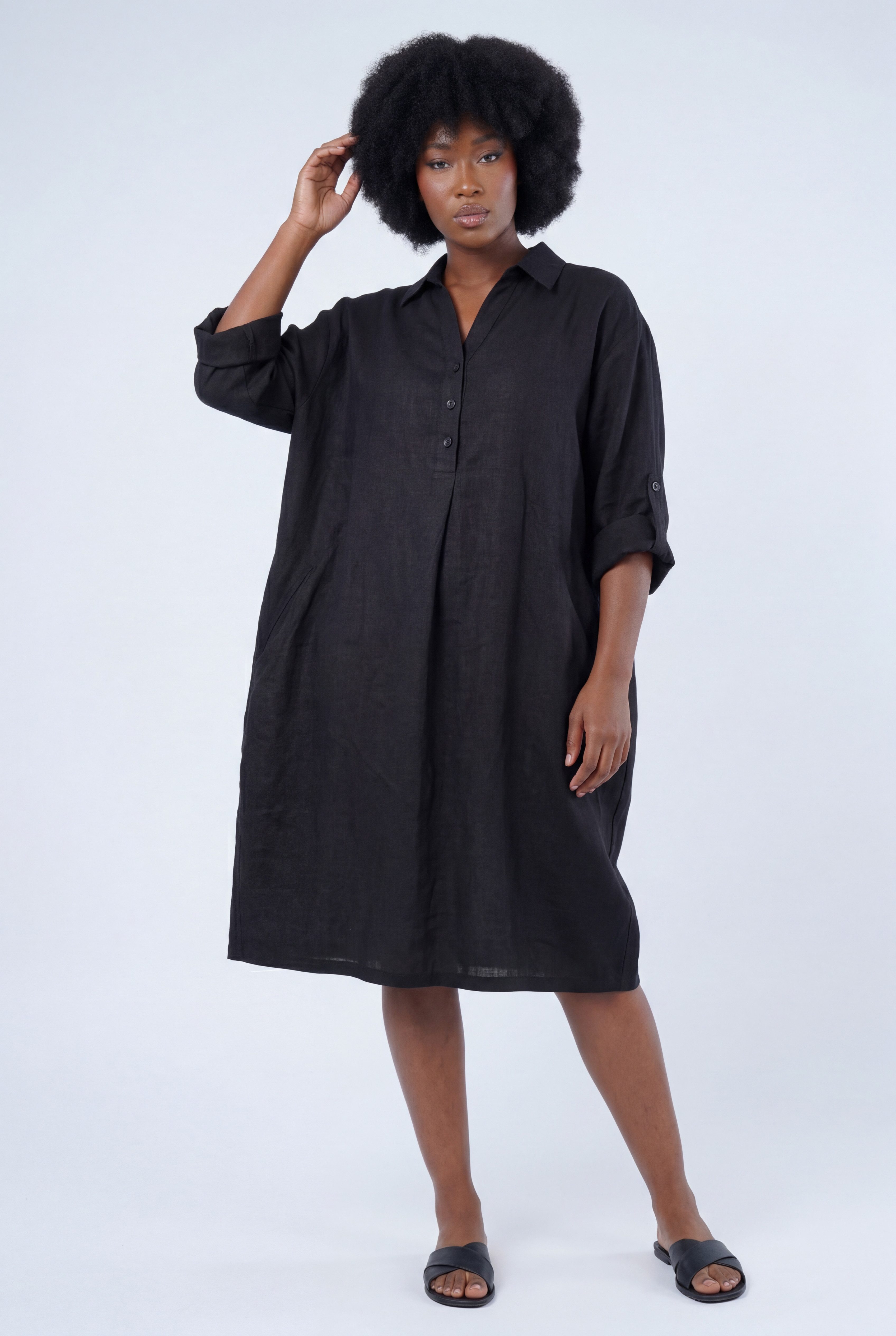 YC Fashion & Style Blusenkleid Leinen-Tunika Oversized One Size in Unifarbe