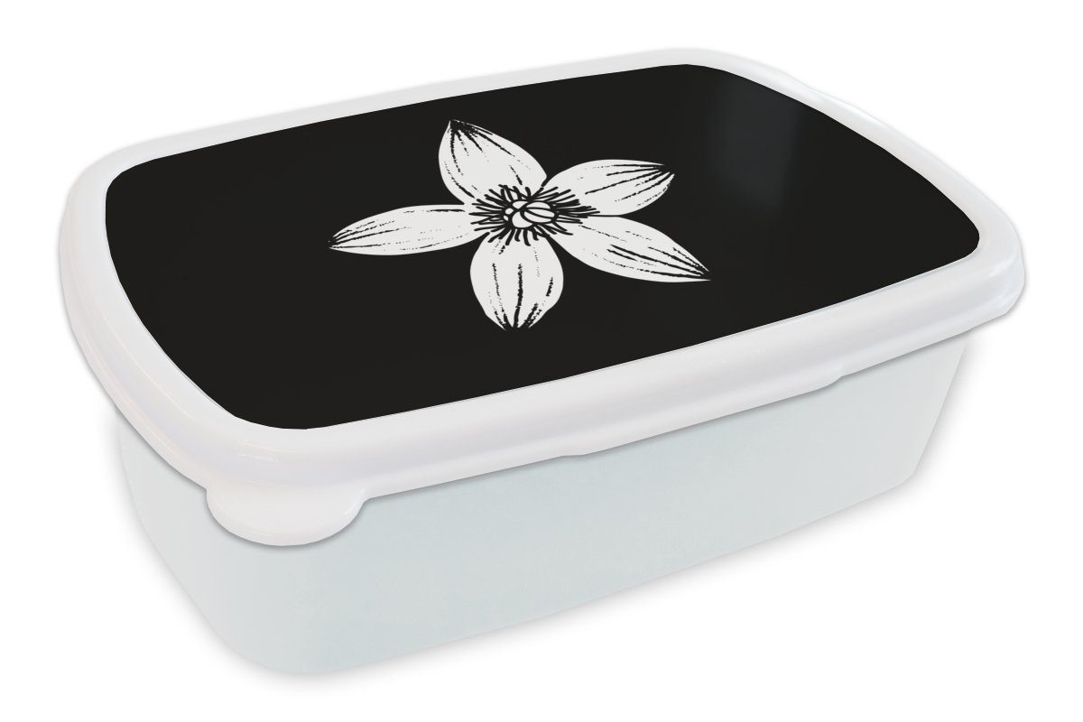 MuchoWow Lunchbox Blumen - Blüte - Vintage - Natur, Kunststoff, (2-tlg), Brotbox für Kinder und Erwachsene, Brotdose, für Jungs und Mädchen weiß