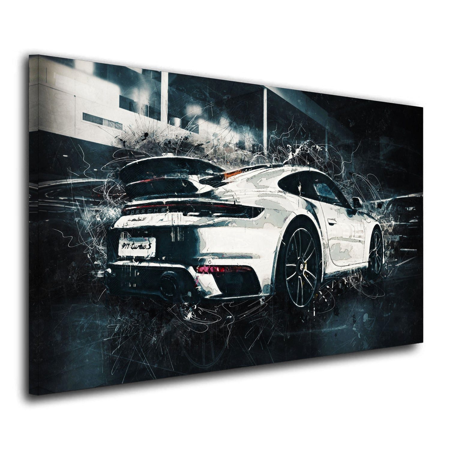Artedinoi Leinwandbild Auto Sportwagen dunkel Dramatik Leinwandbild Wandbild Deko Kunst XL, Sportwagen, Nahaufnahme