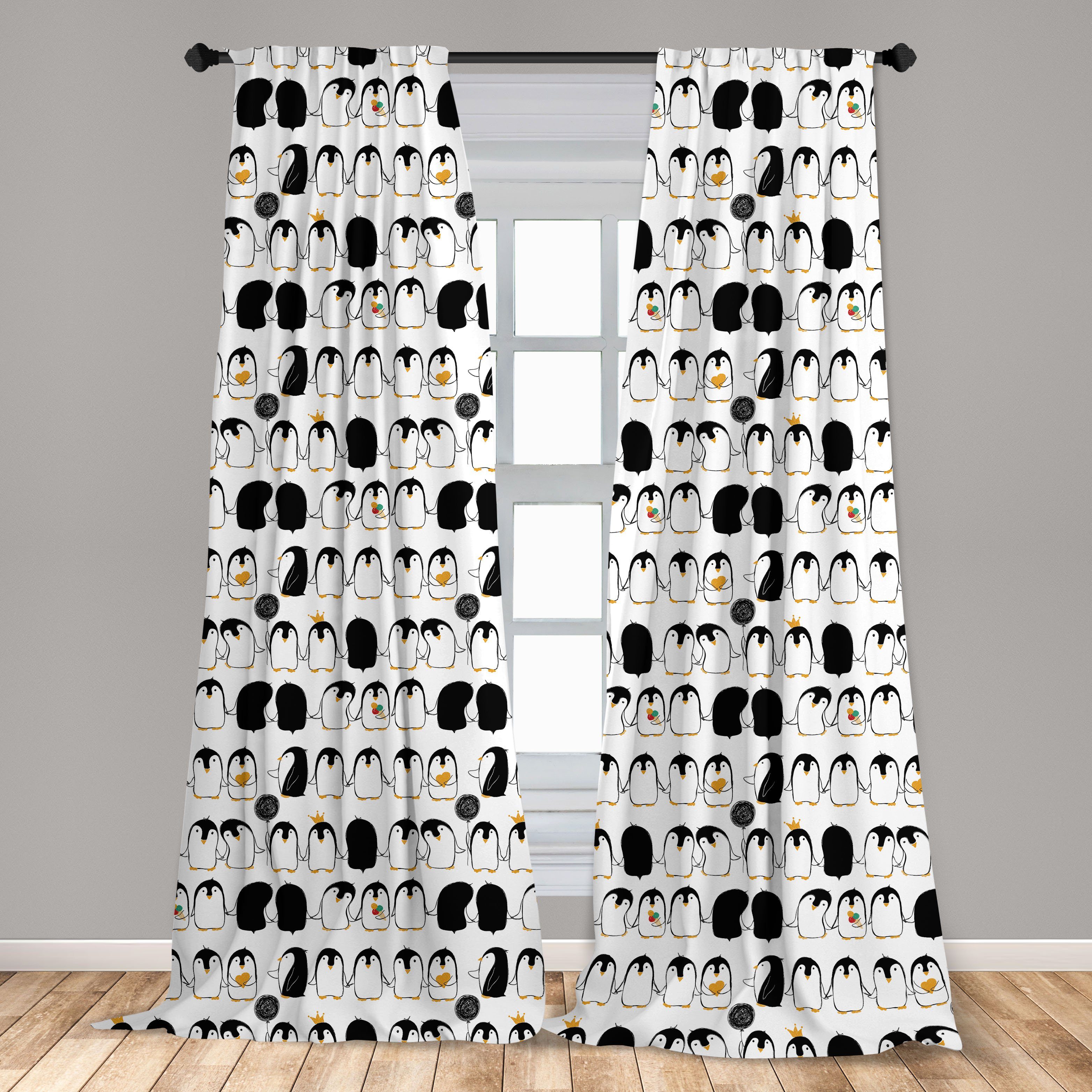 Gardine Vorhang für Penguins Nursery Liebe Wohnzimmer Abakuhaus, Tierische Schlafzimmer Microfaser, Dekor