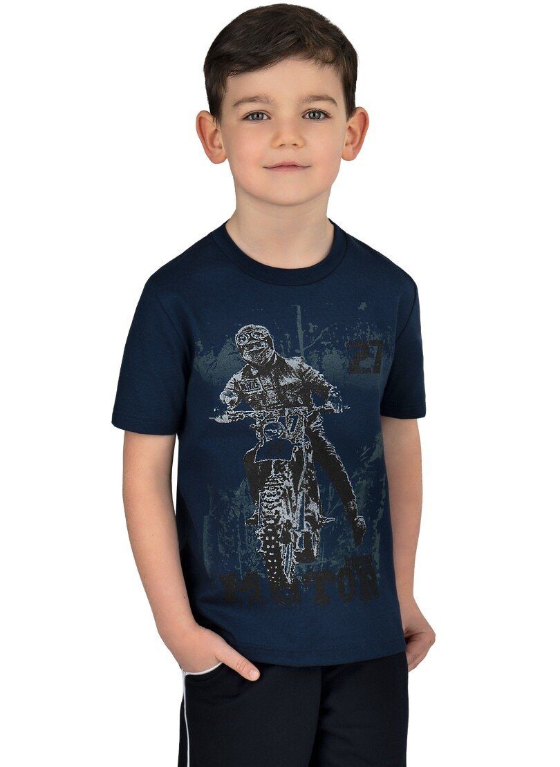 Trigema T-Shirt TRIGEMA Jungen T-Shirt mit coolem Motorrad-Motiv (1-tlg)