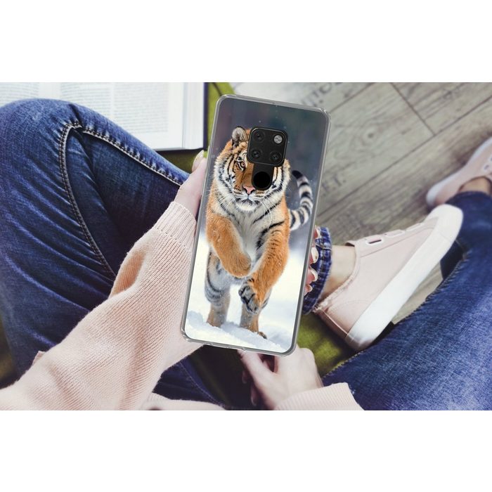 MuchoWow Handyhülle Tiger - Landschaft - Schnee - Tiere Phone Case Handyhülle Huawei Mate 20 Silikon Schutzhülle OR12126