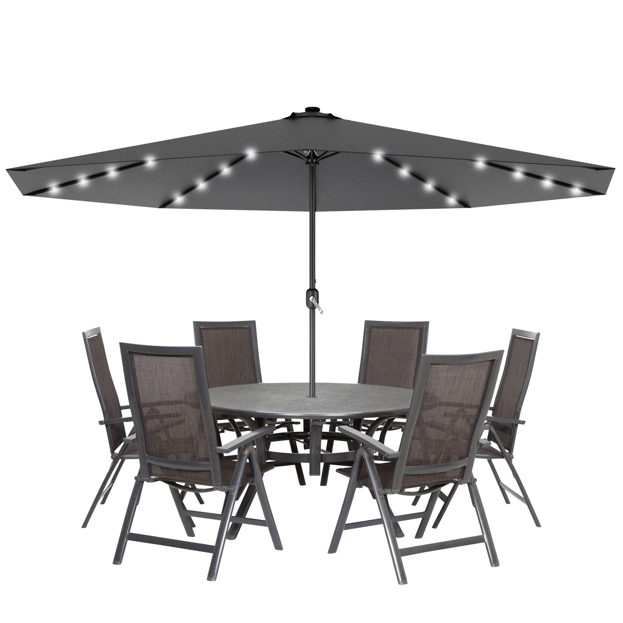 FIVMEN Sonnenschirm Ø350cm Gartenschirm Balkon Terrassenschirm mit Solar-LED, Marktschirm Kurbelschirm UV-Schutz, Winkel nicht einstellbar