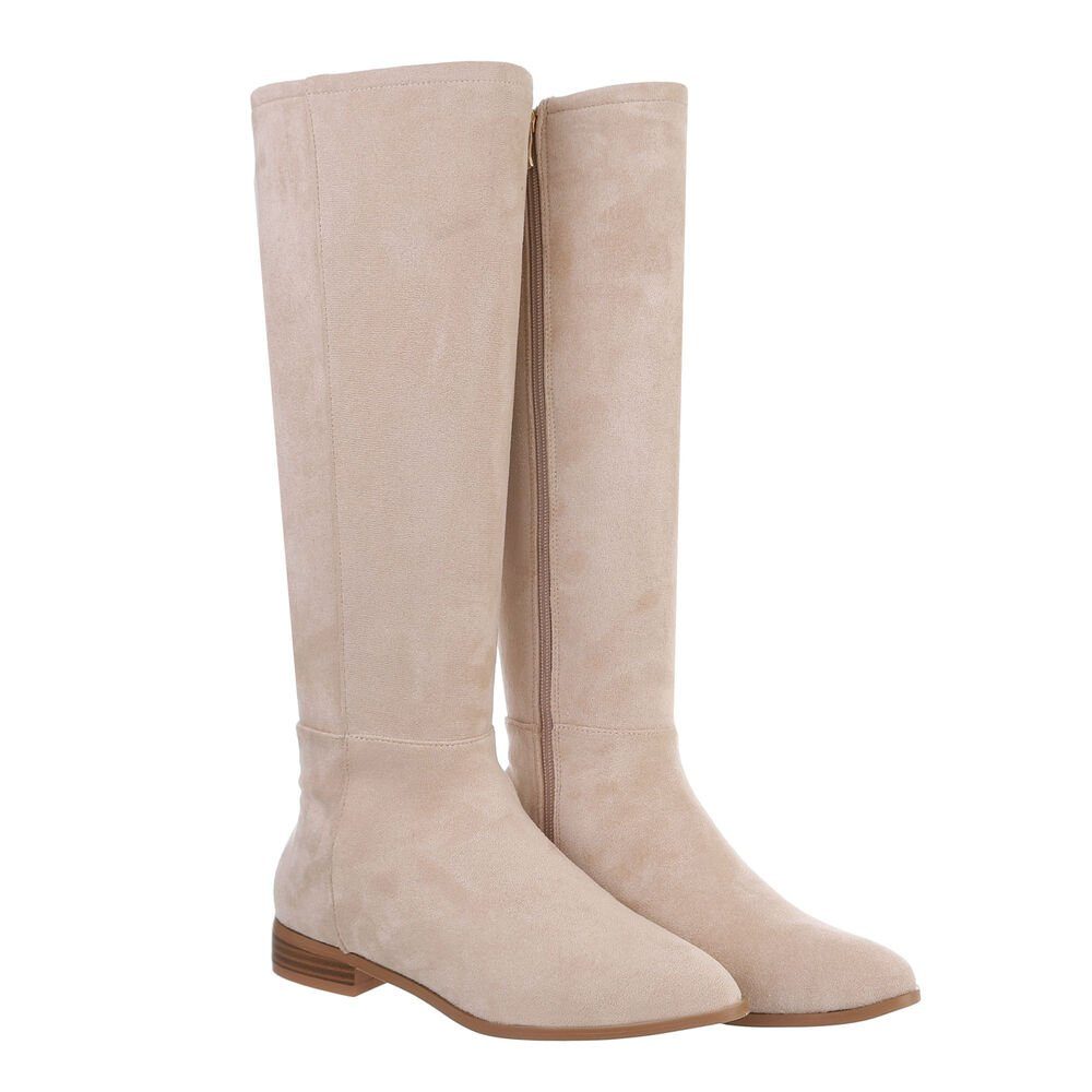 Ital-Design Elegante Knöchelstiefel aus hochwertigem Material für Damen Stiefel Blockabsatz Flache Stiefel in Beige