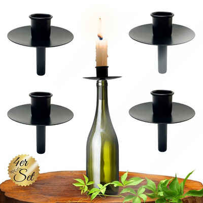Bada Bing Flaschenkerzenhalter Metall Flascheneinsatz für Starbkerzen Kerzenständer Stabkerzenhalter (Schwarz, 4 St), aus Metall