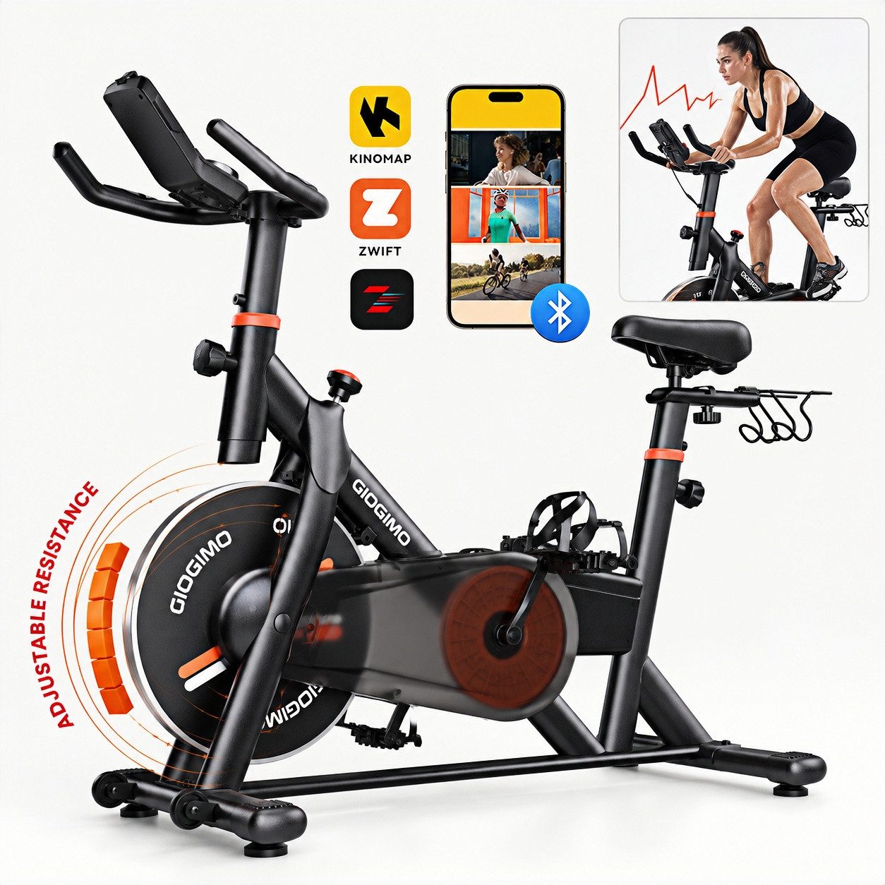 GIDGIMO Heimtrainer Heimtrainer Fahrrad mit LED-Display & Herzfrequenzsensor, 100 Stufen, App-Kompatibilität & stabilem TITAN-Rahmen für Zuhause