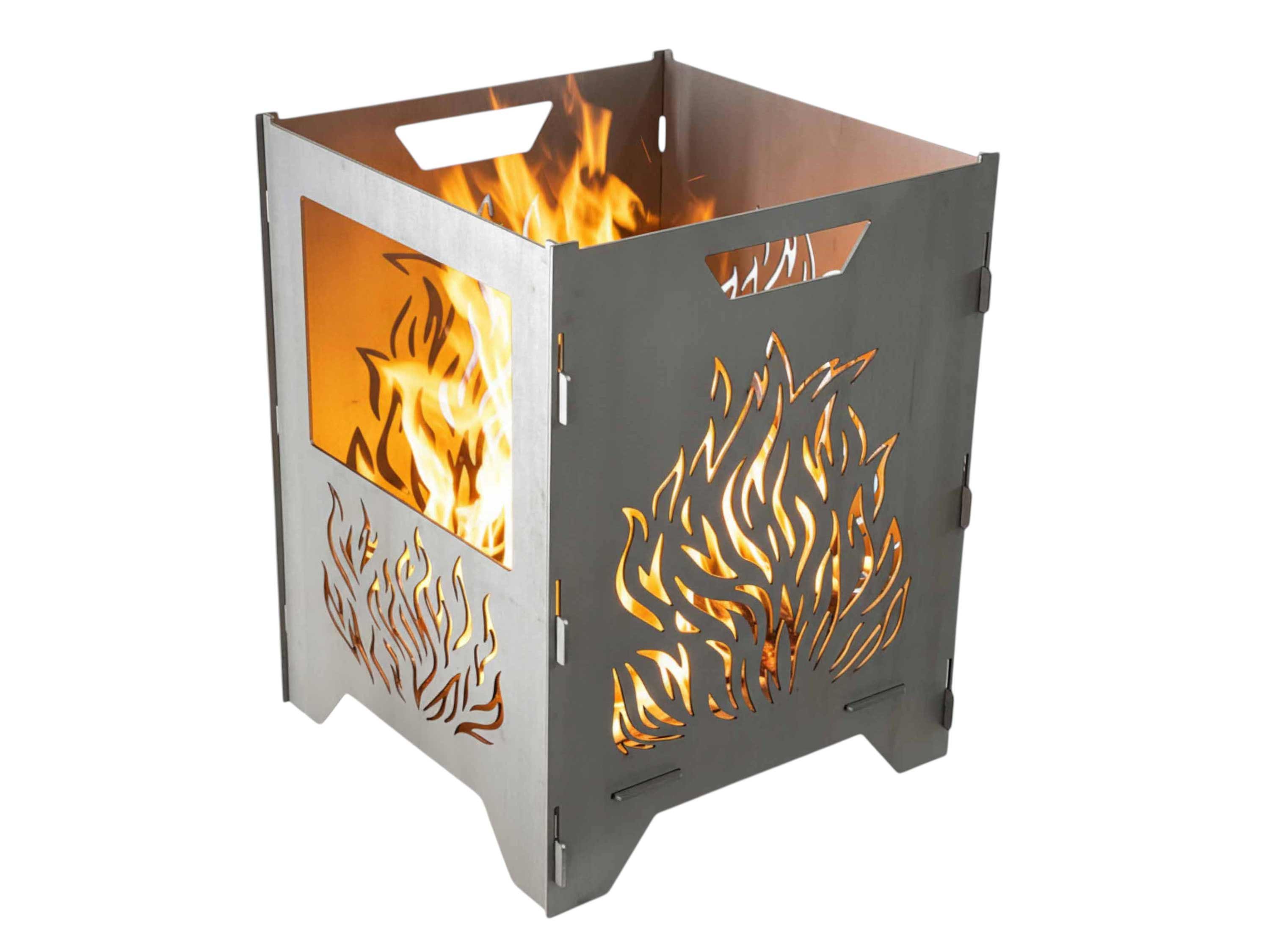 net-selling24 Feuerkorb, (1-St), Motiv Flammen 3mm Stahl Tragegriffe Stecksystem 50cm
