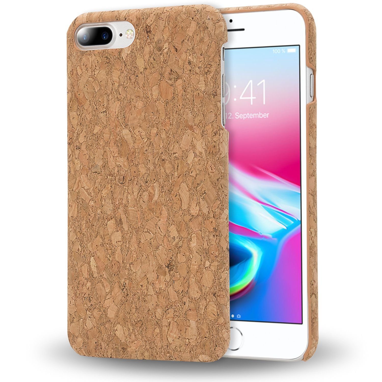 Nalia Smartphone-Hülle Apple iPhone 7 Plus Apple iPhone 8 Plus, Kork Hülle / Hardcase mit Holz / Dünne Muster Schutzhülle / Slim Cover