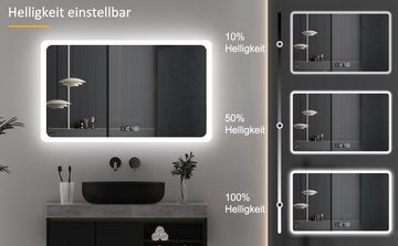 WDWRITTI Badspiegel mit Beleuchtung 100x60 Touch Uhr Spiegel Wandspiegel groß Led (Wandschalter auswählbar, 3Lichtfarben, Helligkeit dimmbar), HD Bleifreier Spiegel, Energiesparend, IP44