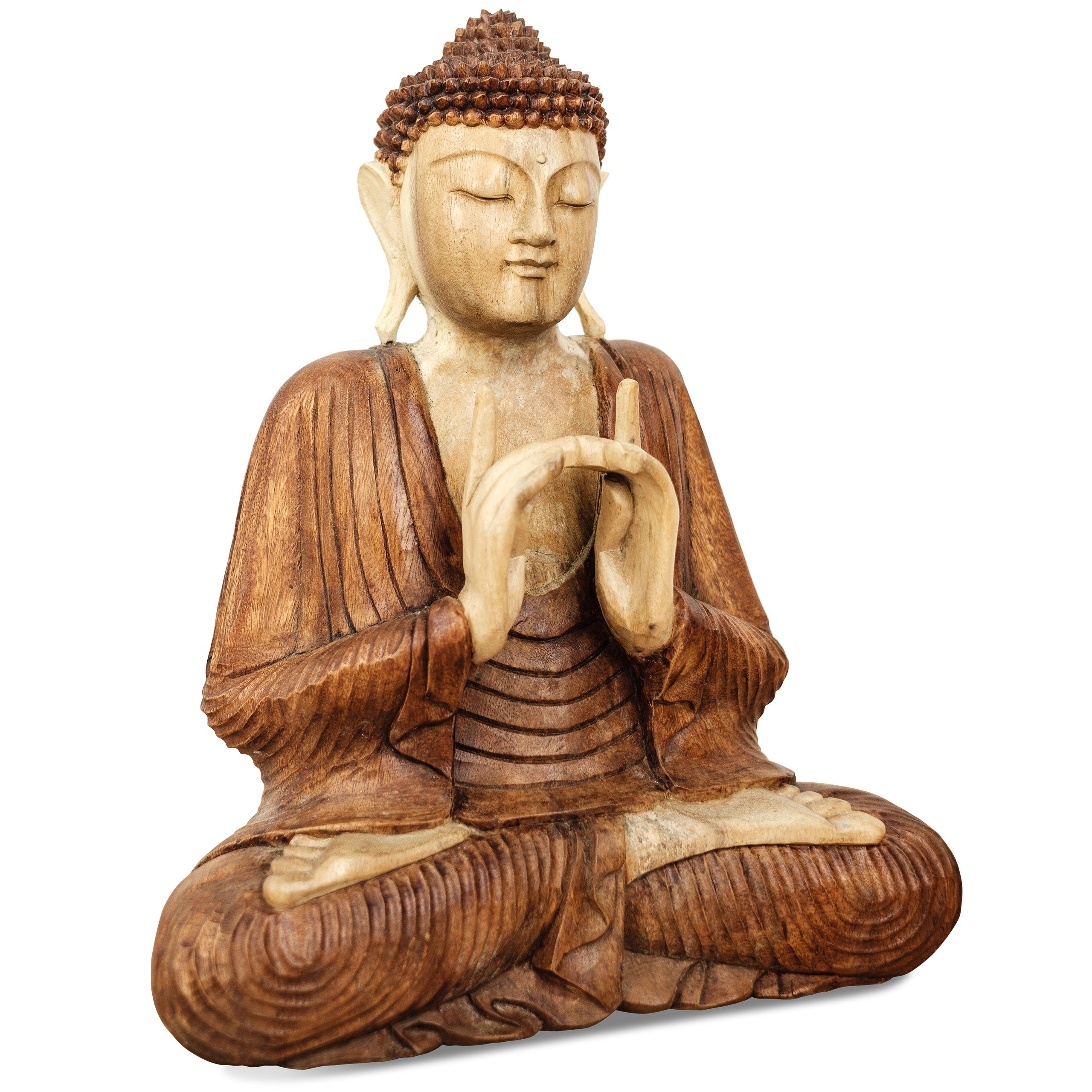 livasia Buddhafigur livasia Buddha Skulptur aus Holz, Statue (30cm/50cm Höhe)