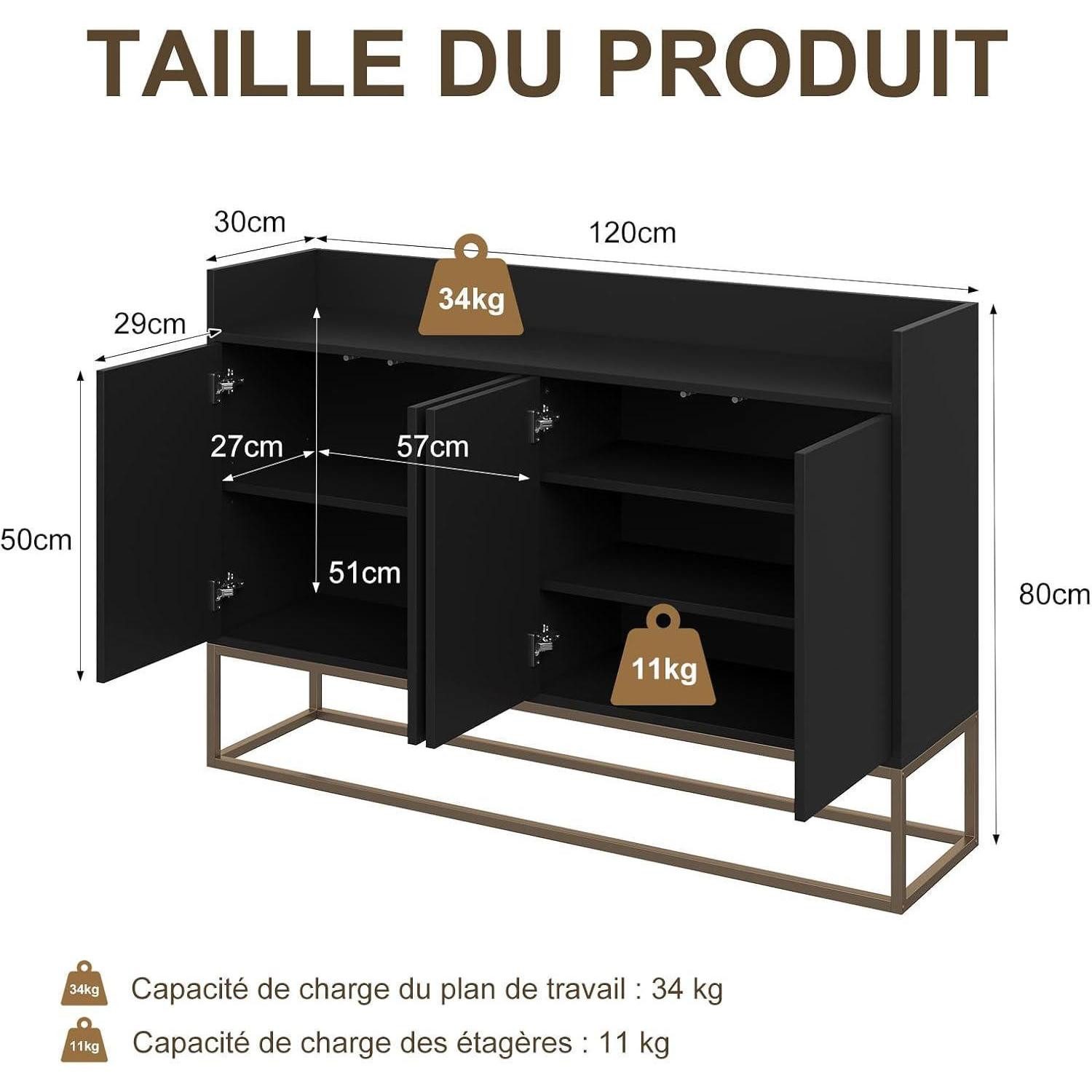 LuxusKollektion Buffet Sideboard 4türig grifflos Kommode Buffetschrank Wohnzimmer Schwarz