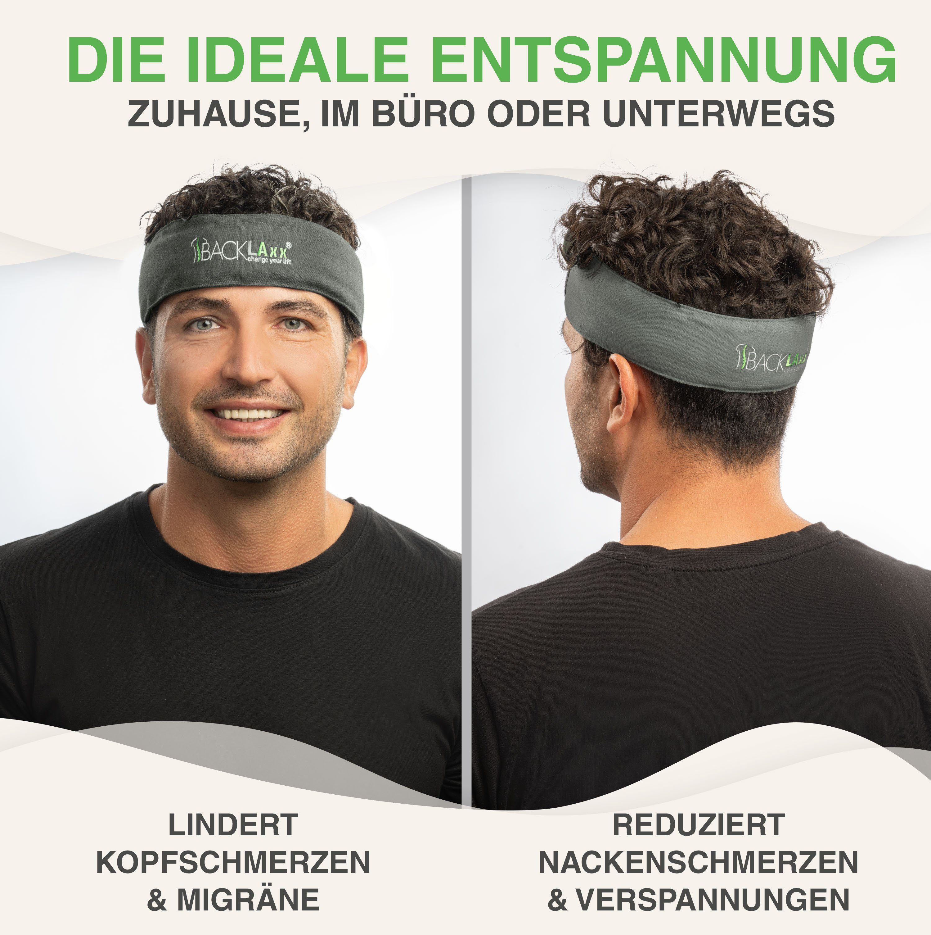 BACKLAxx® Massagegerät Akupressur Stirnband, Kopfband, Kopfmassagegerät mit Tasche zur Kopfmassage, Intensitätsregulierung durch Klettverschluss – Bild 5 von 5