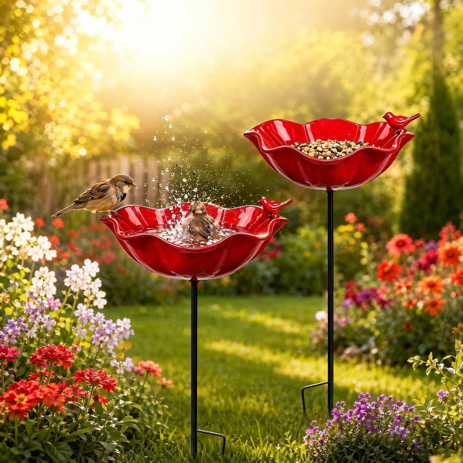 LuxusKollektion Vogeltränke Vogeltränke Gartenstecker Rot Blume