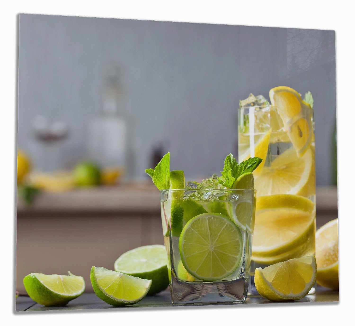 Wallario Herd-Abdeckplatte Cocktails mit Limetten und Zitronen, ESG-Sicherheitsglas, (Glasplatte, 1 tlg., inkl. 5mm Noppen), verschiedene Größen