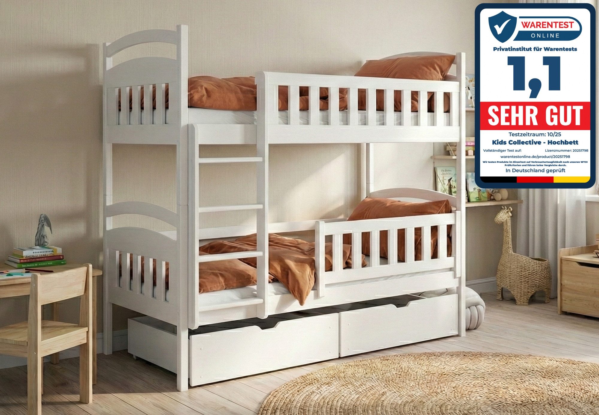 Kids Collective Etagenbett Hochbett Kinderbett 90x200 umbaubar in zwei Einz günstig online kaufen