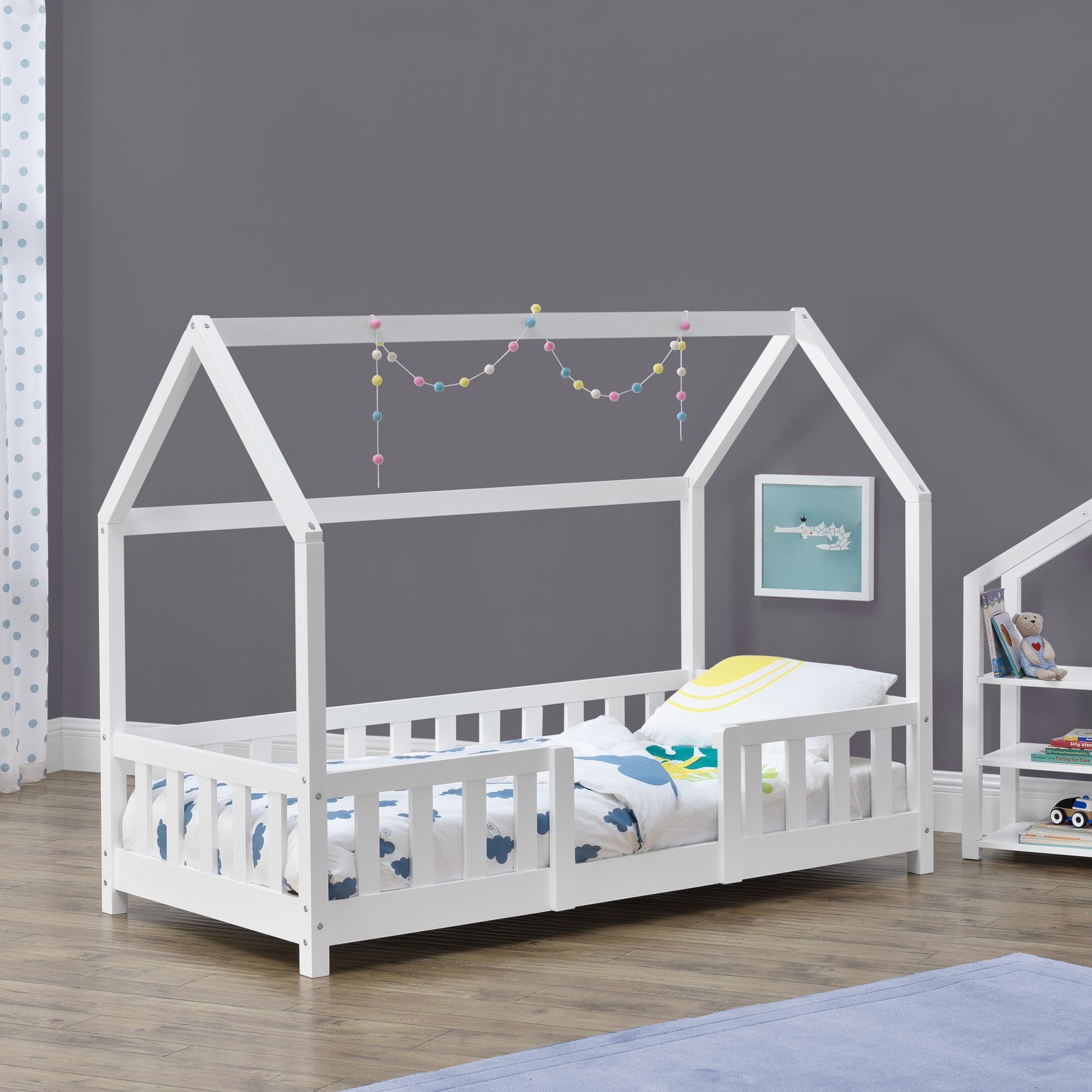en.casa Kinderbett, »Sisimiut« Haus-Optik mit Rausfallschutz 70x140cm Weiß günstig online kaufen