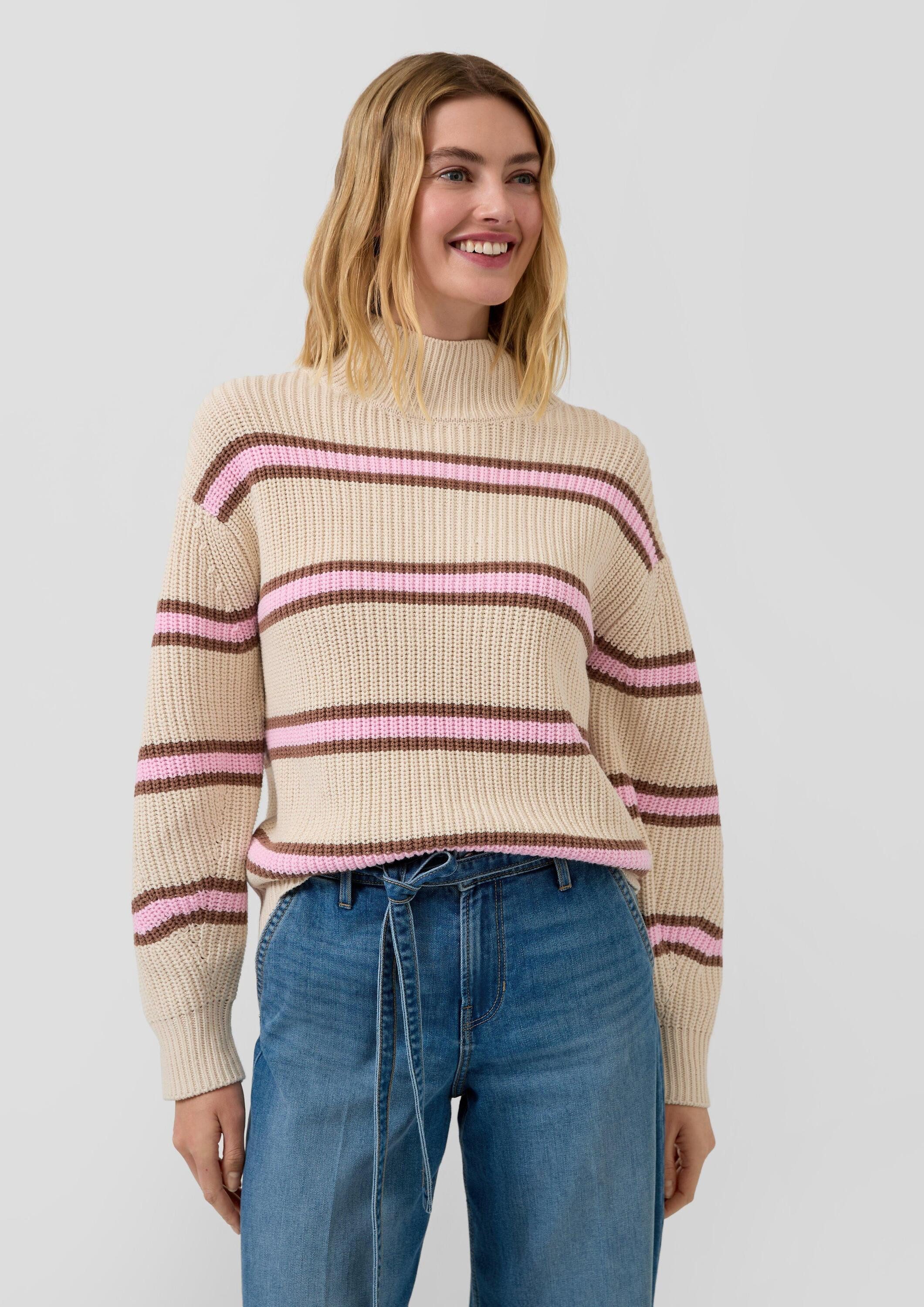 s.Oliver Longpullover Strickpullover Gestreifter Grobstrickpullover mit Ste günstig online kaufen