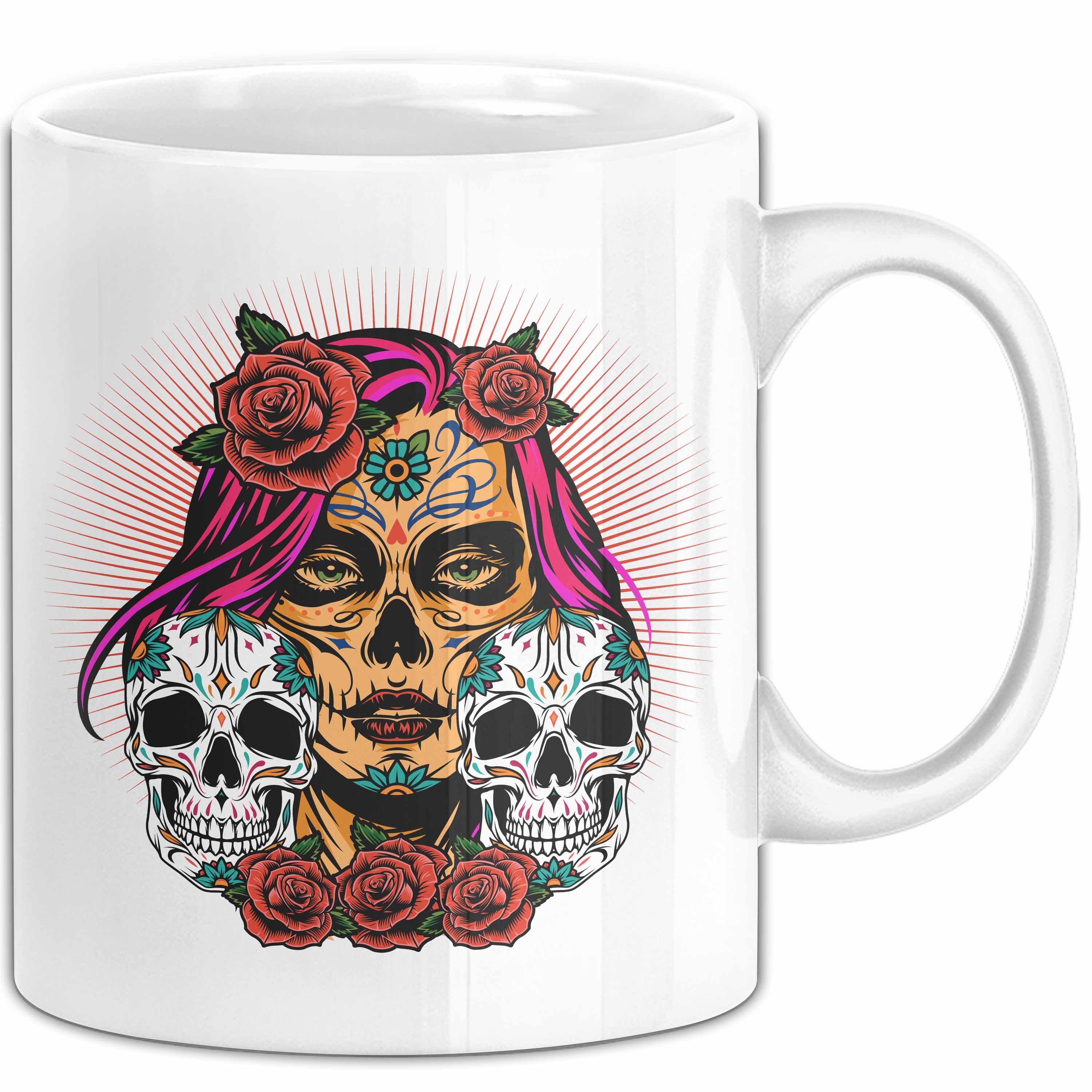 Trendation Tasse Totenkopf Tasse Geschenk Frau Skull Tattoo Becher, Keramik