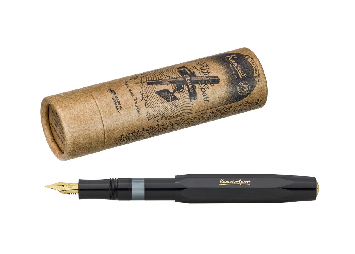 Kaweco Füllfederhalter Kaweco PISTON SPORT CLASSIC Schwarz/Gold Kolbenfüllhalter, Medium