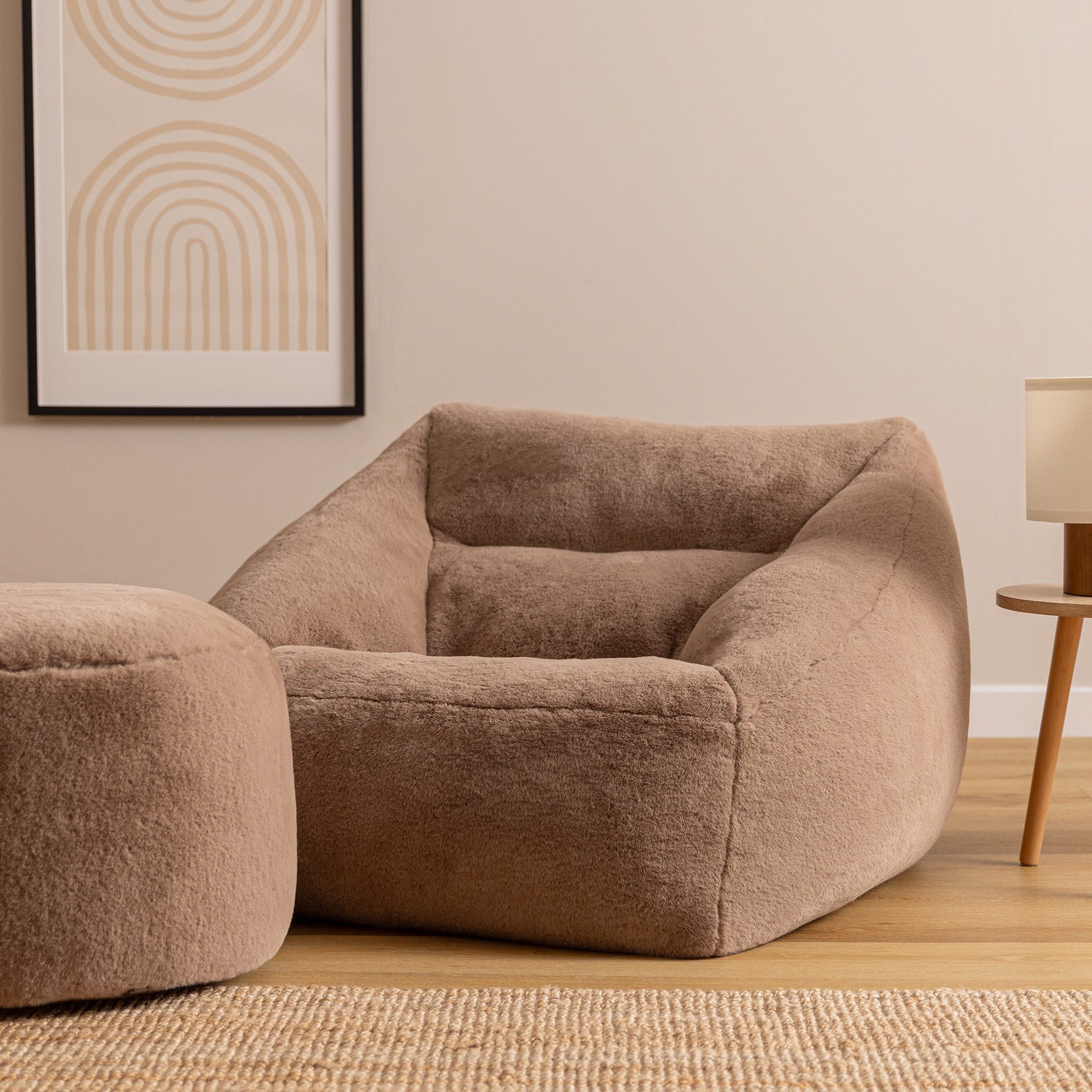 icon Sitzsack Riesen Sessel XXL aus Kunstfell Flauschig „Natalia" mit Sitzpouf (Spar-Set, 1 x Sitzsack-Sessel, 1 x Fußhocker), Sitzsack XXL, Made in Germany, für Erwachsene & Kinder, für Wohnzimmer
