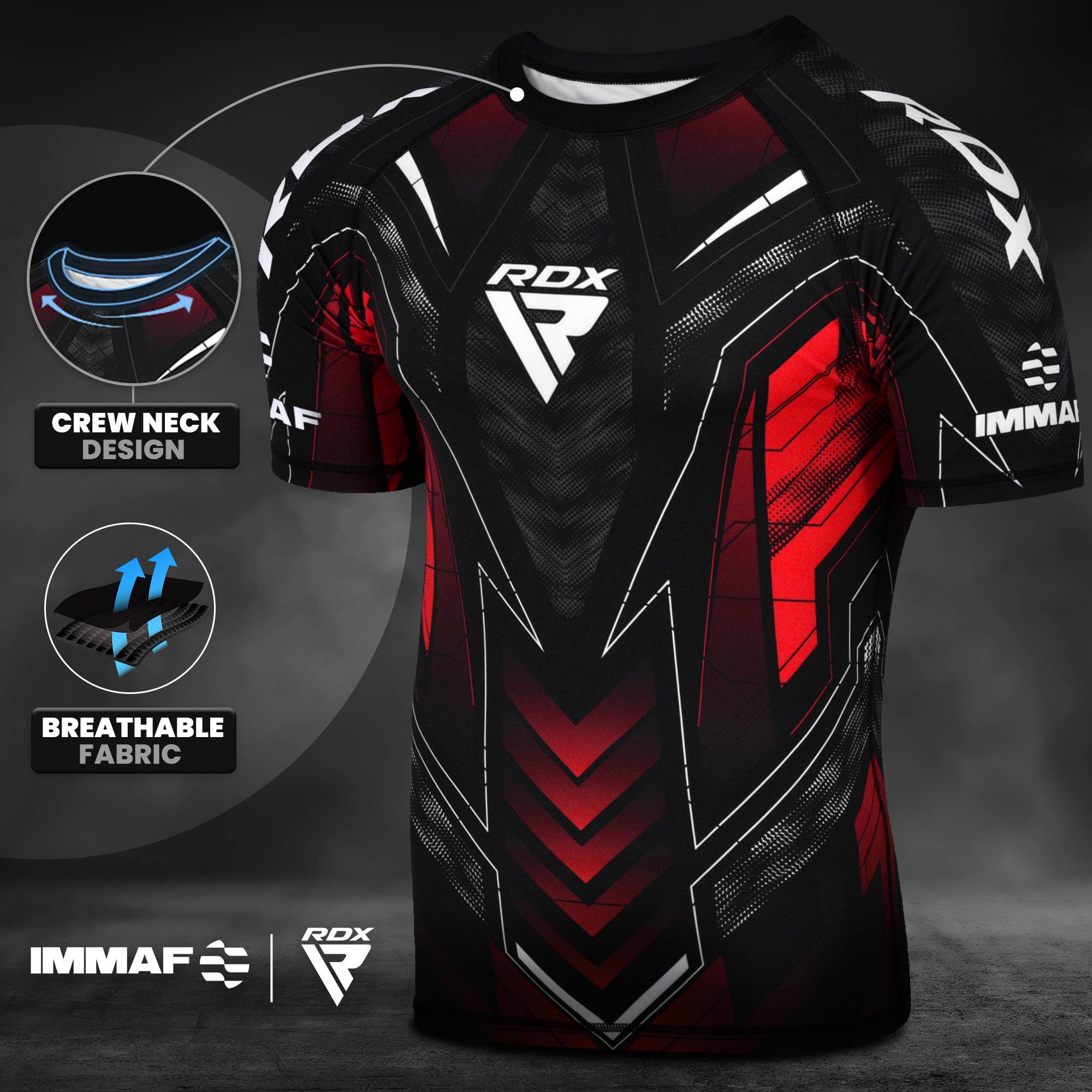 RDX Sports Kompressionsshirt RDX IMMAF Halbarm Kompressionsshirt für MMA und Wettkampftraining