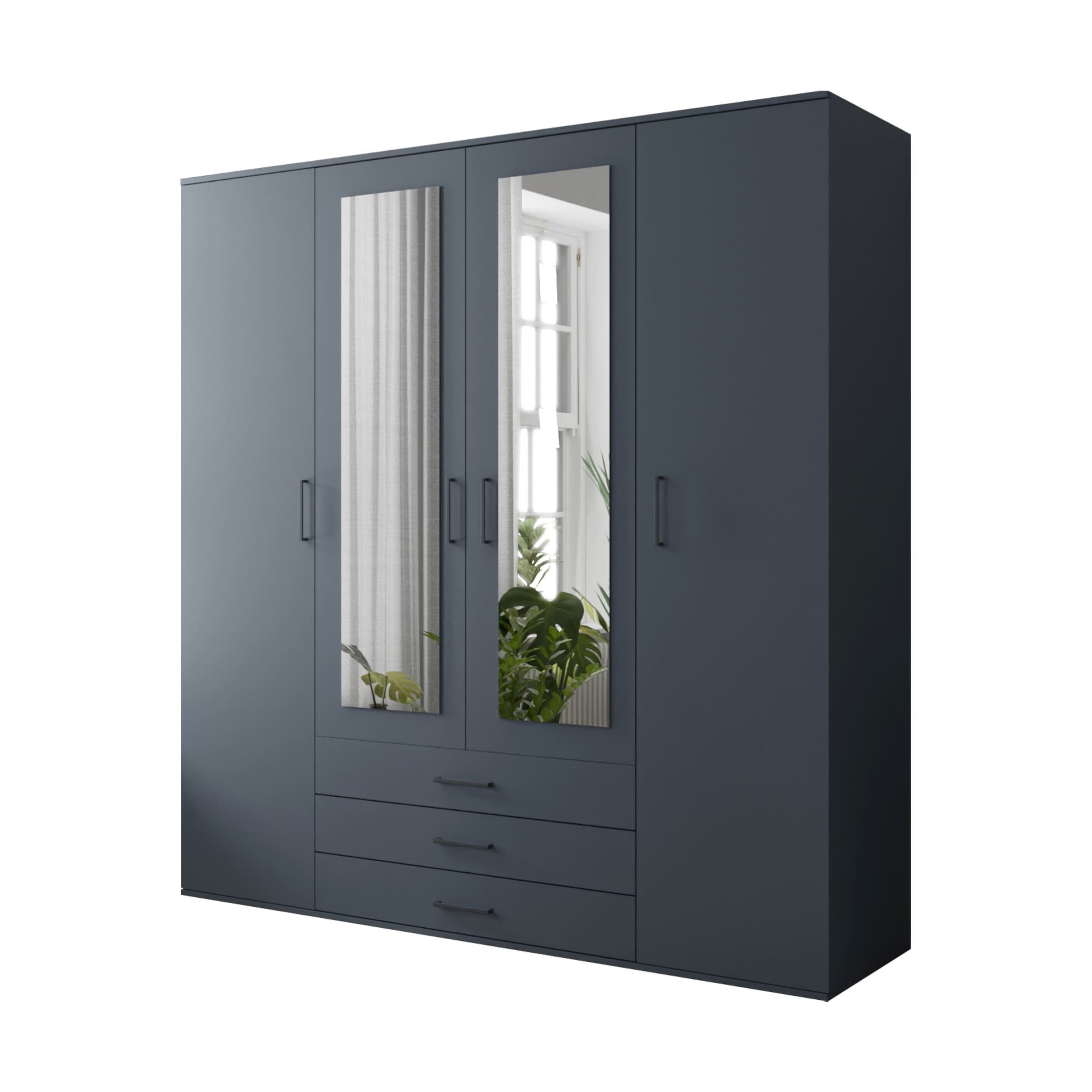 MOEBLO Drehtürenschrank SMEECH (Kleiderschrank, Schrank mit Spiegel, Hochwertige Verarbeitung, Garderobe mit Einlegeböden und Kleiderstang) - (BxHxT): 150/200x210x57 cm