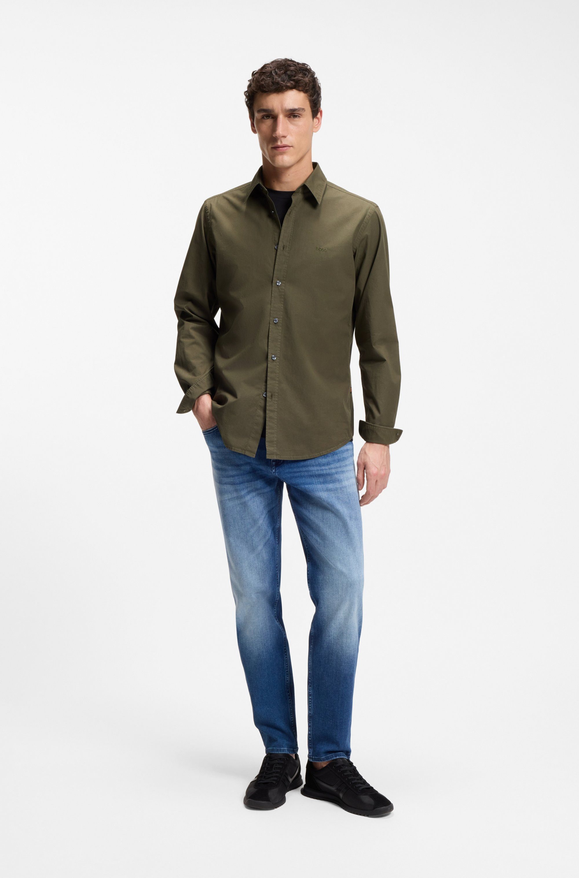BOSS ORANGE Langarmhemd Relegant Regular Fit Baumwolle mit BOSS Stickerei und klassischem Kent Kragen – Bild 4 von 5