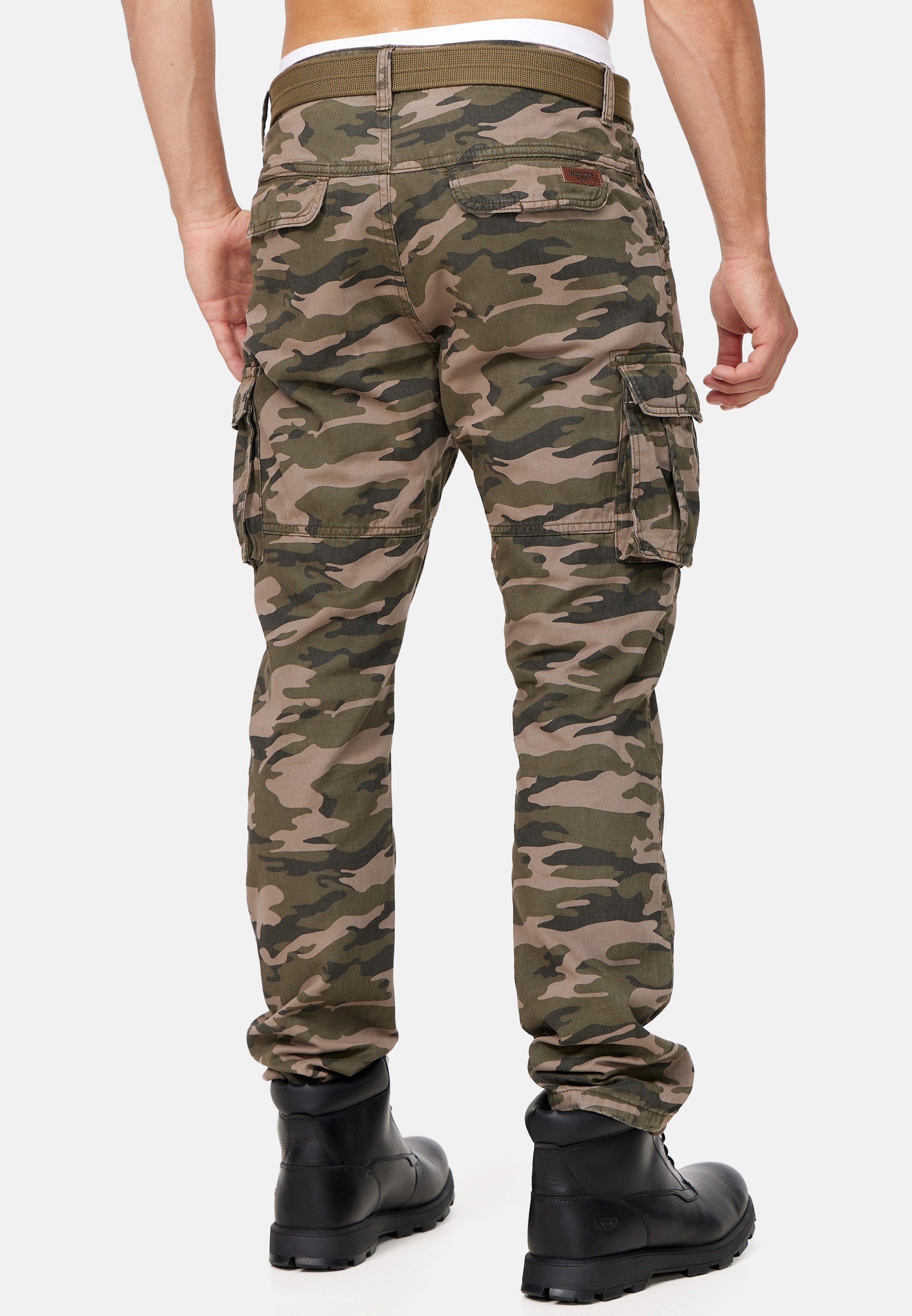 Indicode Cargohose Herren William Cargo Hose Herrenhose mit 7 Taschen, inkl. Gürtel