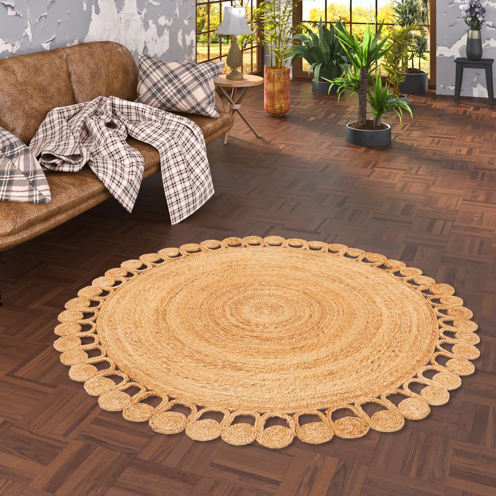 Sisalteppich Naturfaser Teppich Jute Salsa Natur Boho Rund, Pergamon, Rund,  Höhe: 12 mm