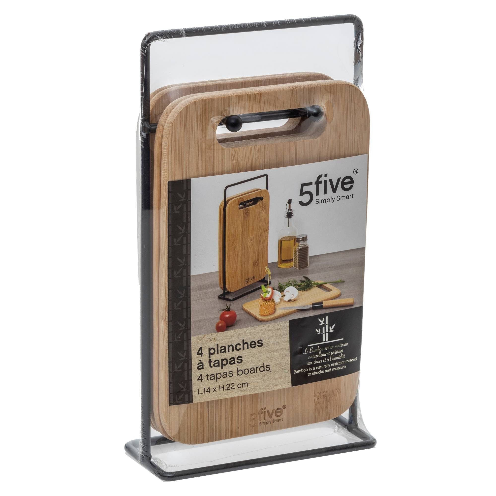 5five Simply Smart Schneidebrett Bambus-Schneidebretter mit Metall-Ständer, 4 Stück, Bambus, (4er-Set)