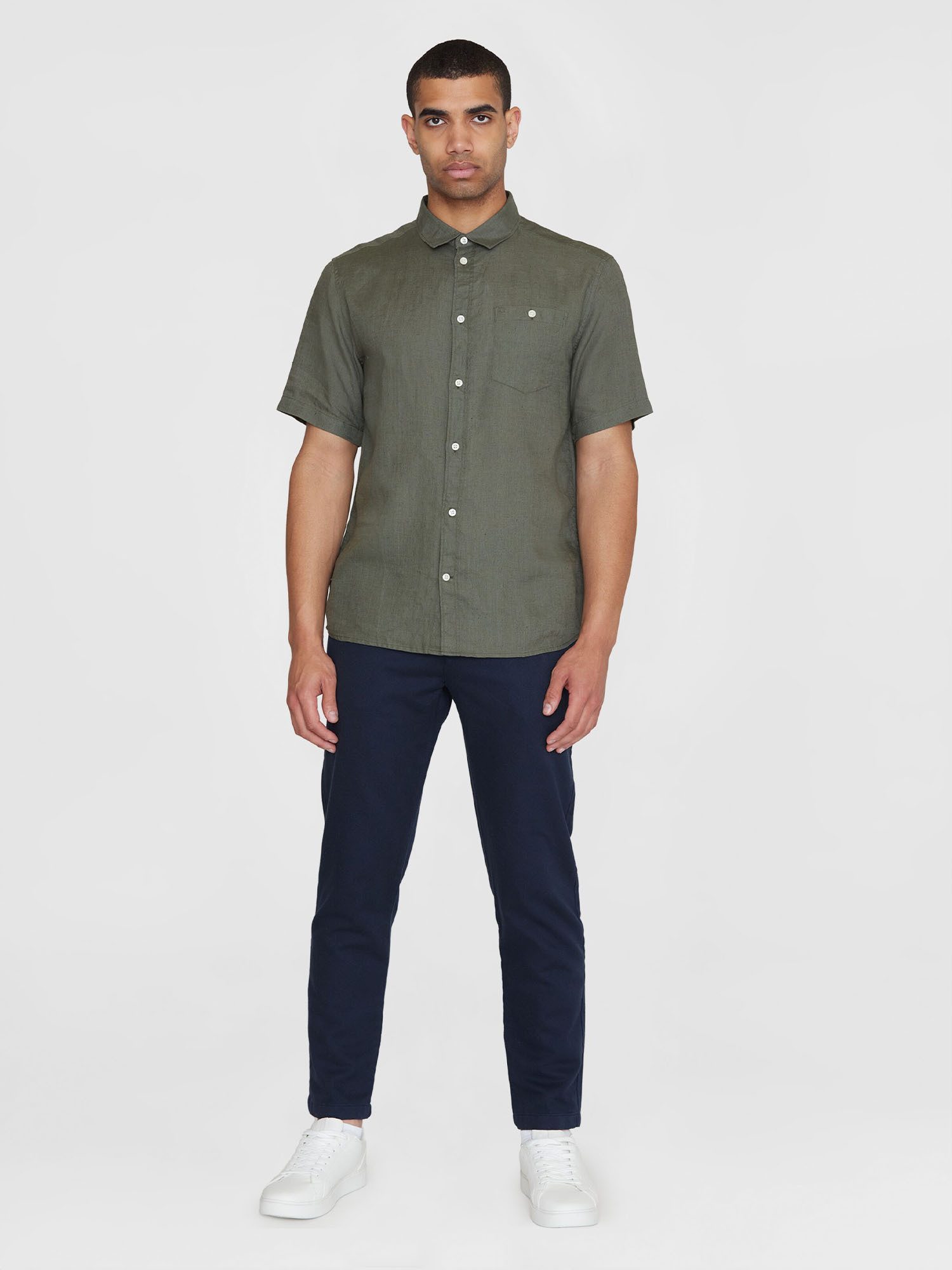 KnowledgeCotton Apparel Kurzarmhemd Regular Linen Short Sleeve Shirt