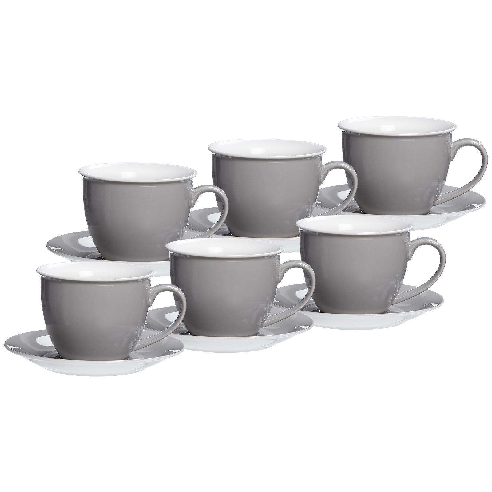 Ritzenhoff & Breker Tasse Doppio Milchkaffee Tassen mit Untertassen 350 ml, 12-tlg., Porzellan