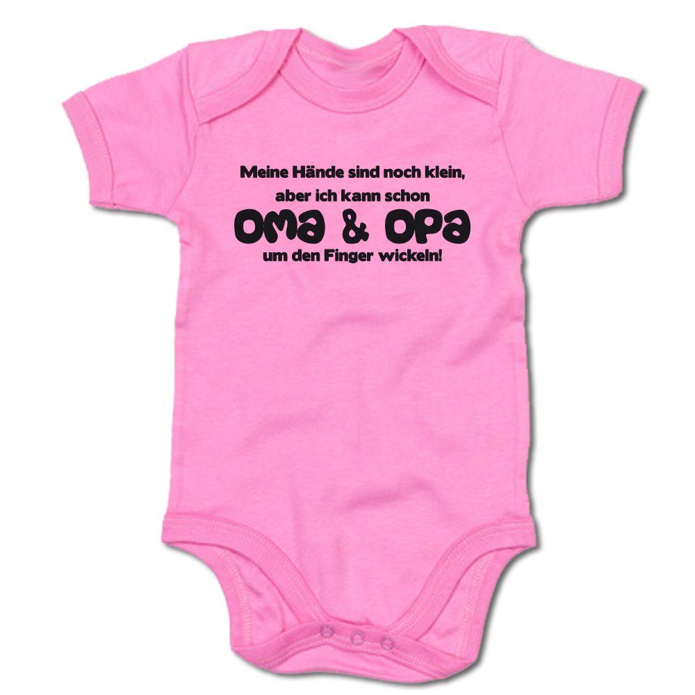 G-graphics Kurzarmbody Meine Hände sind klein, aber ich kann Oma & Opa um den Finger wickeln! Baby Body mit Spruch / Motiv / Aufdruck • für/von Oma & Opa