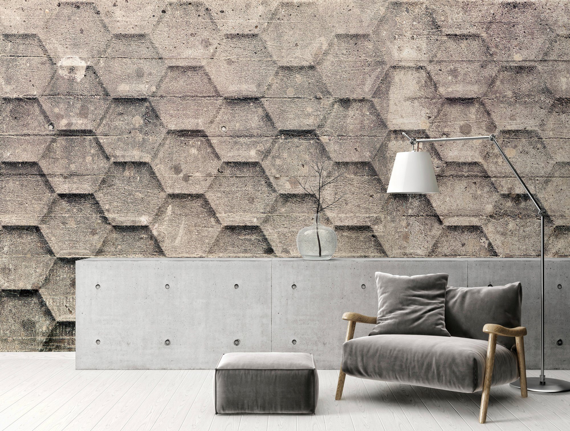 Architects Paper Fototapete Atelier 47 Honeycomb 2, glatt, geometrisch, (5 St), 3D Fototapete Grafisch 200 g Vlies Premium Tapete Steinoptik