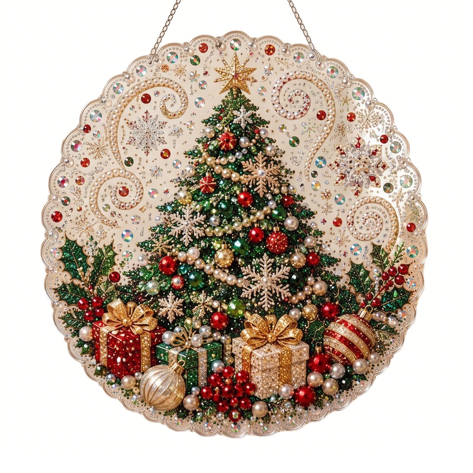 Bomiclss Kreativset Diamond-Painting-Set„Weihnachtsperle“für Erwachsene–Dekorationsartikel, Acryl-Hängeornament mit 3D-Perlen & Metallkette für Fenster & Wand