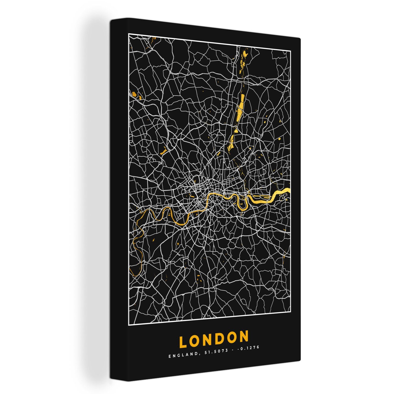 OneMillionCanvasses® Leinwandbild London - Stadtplan - Gold - Karte, (1 St), Leinwandbild fertig bespannt inkl. Zackenaufhänger, Gemälde, 20x30 cm