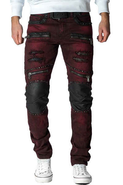 Cipo & Baxx Bikerjeans Herren Hose BA-CD481 mit Kunstleder Bereichen und Nieten