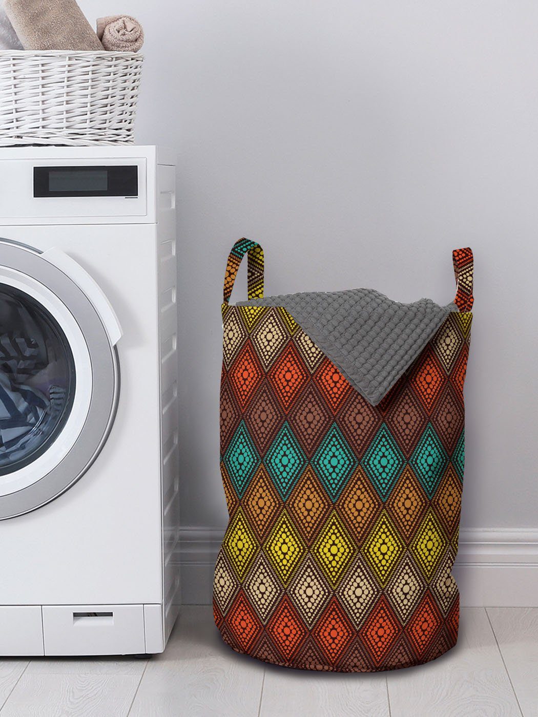 Abakuhaus mit Wäschekorb Kordelzugverschluss für Wäschesäckchen Geometrisch dots Waschsalons, Griffen