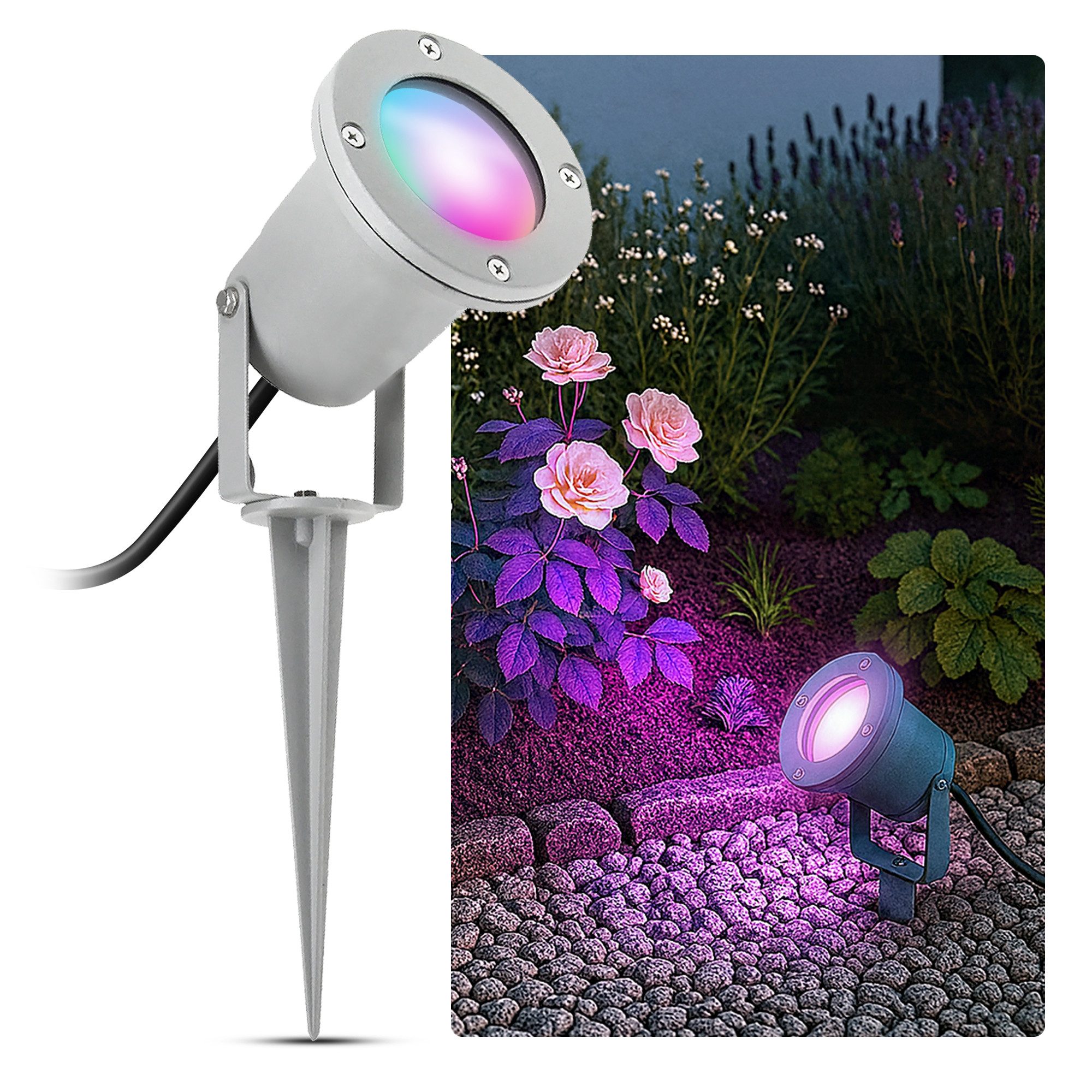 SSC-LUXon LED Gartenstrahler Gartenstrahler KARI Erdspieß IP65 mit GU10 WiFi RGB Gartenlampe Spot