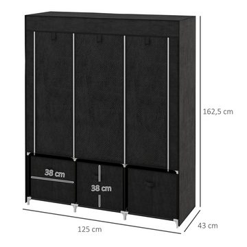 HOMCOM Stoffschrank Kleiderschrank mit Kleiderstangen und Schubladen (Faltschrank, 1-St., Garderobe) für Schlafzimmer, Vliesstoff, Schwarz, 125 x 43 x 162,5 cm