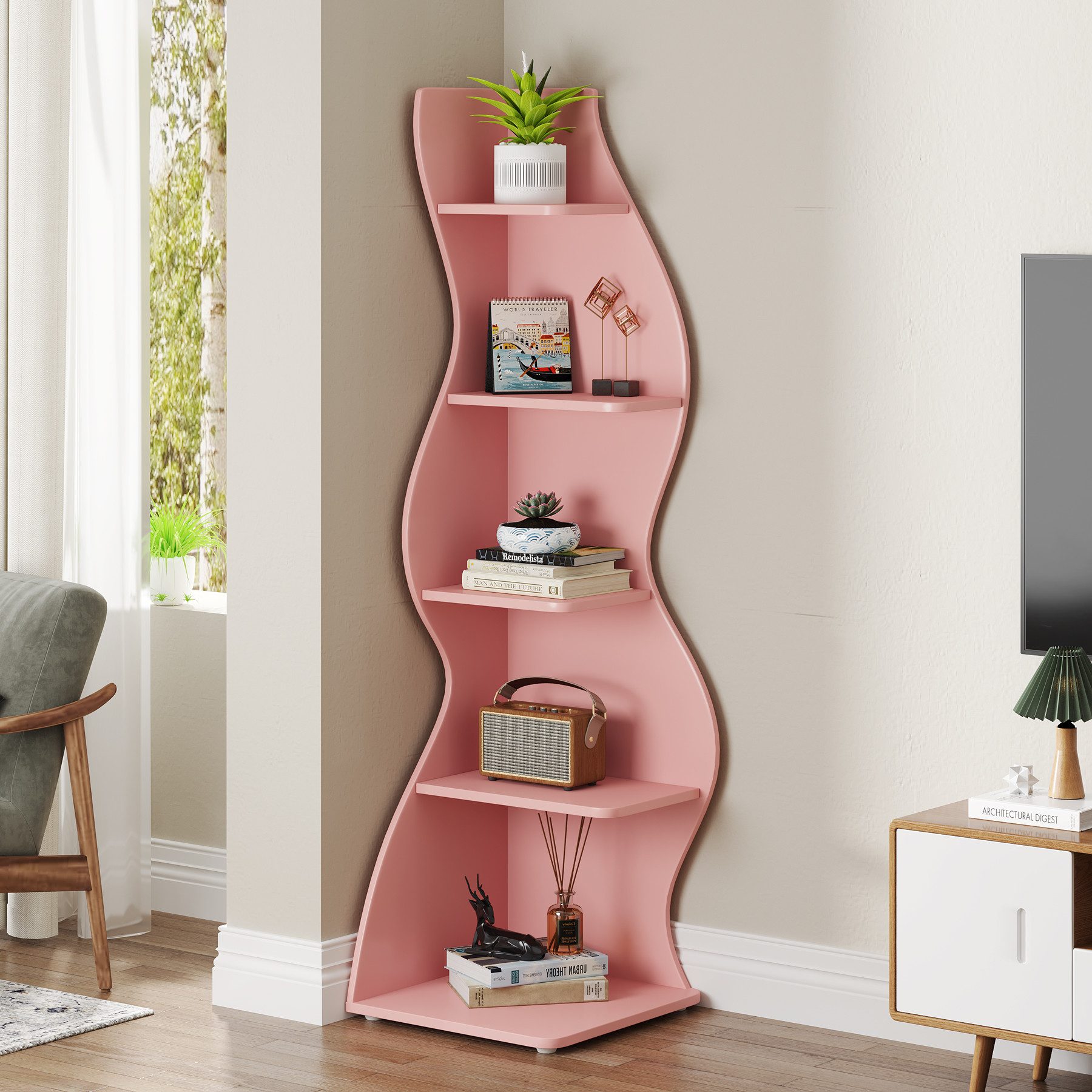 Tribesigns Eckregal 5-stöckiges Wand-Eck-Bücherregal, Ecke Bücherregal Aufb günstig online kaufen